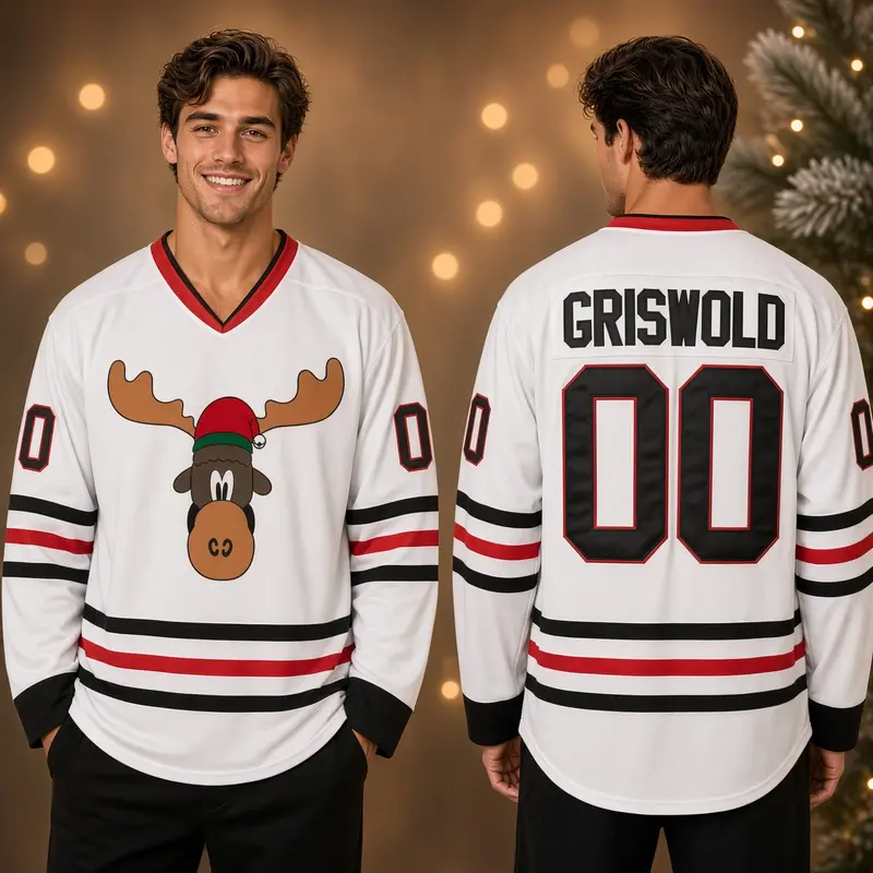 #00 Griswold Movie Stitched Men's Hockey Jersey, White Long-Sleeve Quick-Dry Casual Sports Top with Twill Lettering, Mesh Breathability, Machine Washable for 90s Jersey Parties, Halloween