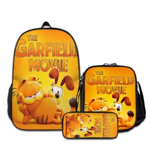Garfield-3PCS Backpacks for Girls Set, Cute School Backpack for Girls Boys with Lunch Box and Pencil Case, Aesthetic Bookbag for Teens, Lightweight Classic Backpack for Travel, Work, Picnic A-0725