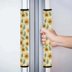 2pcs 4.7x15.7 inch Watercolor Sunflower Leaf Pattern Kitchen Appliance Handle Covers | Removable and Reusable Protective Covers for Refrigerator/Dishwasher/Microwave/Oven.  Home Decor, Holiday Gift, Household Items. 2.09LYY-15