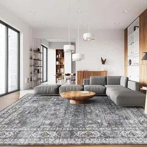 Washable Boho Rug Soft Large Area Rug Non-Slip Non-Shedding Faux Wool Vintage Rug for Living Room, Farmhouse, Dining Room, Indoor, Playroom (Grey and Brown)