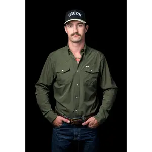 CORE - Men's Olive Green Long Sleeve Pearl Snap Shirt