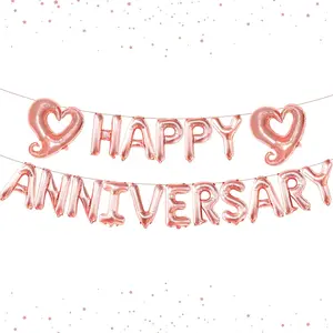 Rose  Anniversary Balloons - 18 inch Letters, Hook Heart | Anniversary Banner & Backdrop