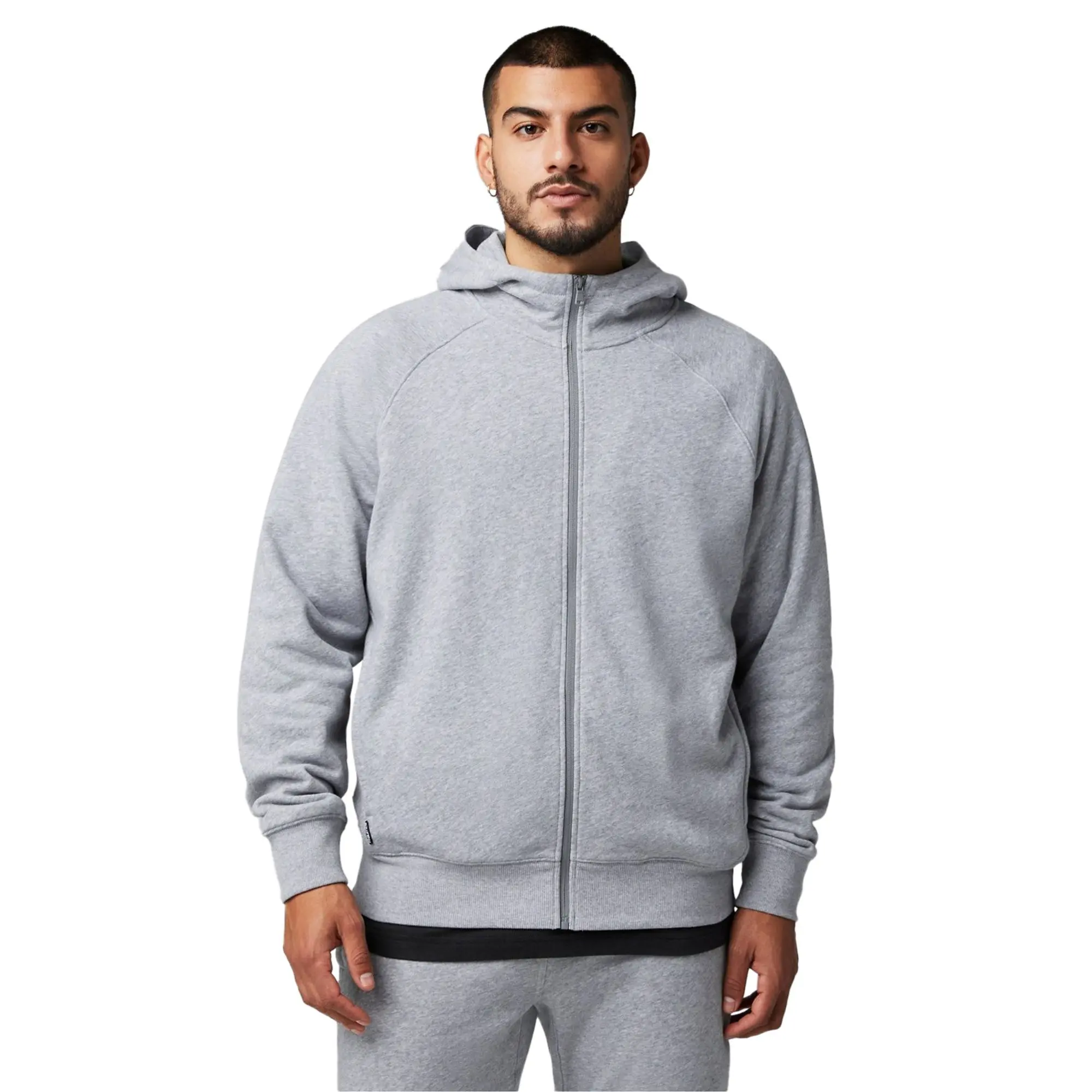 Fabletics Men's The Year Round Plain Casual Cotton Soft Terry Full-Zip Hoodie with Pockets