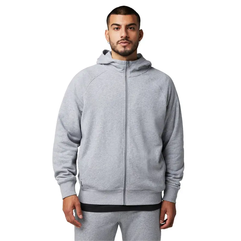 Fabletics Men's The Year Round Plain Casual Cotton Soft Terry Full-Zip Hoodie with Pockets