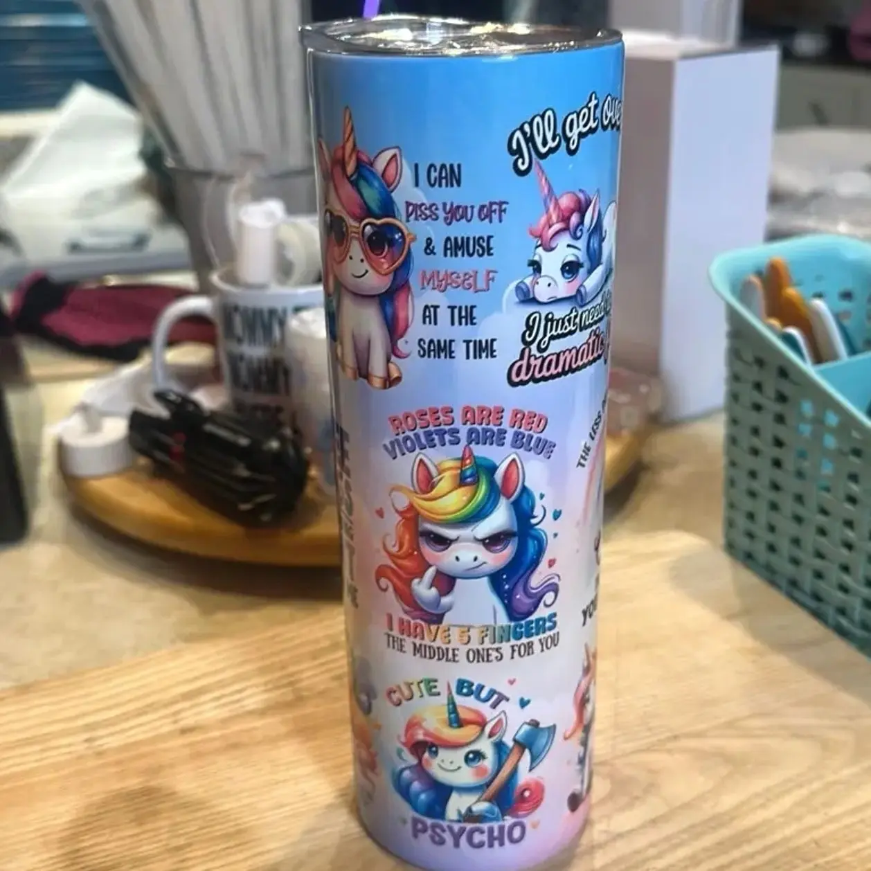 Funny Sarcastic Unicorn 40oz Stainless Steel Tumbler with Handle & Straw, Vacuum Insulated Travel Mug, Cute Drinkware Gift for Unicorn Lovers