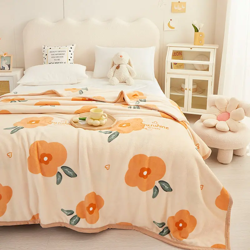 New Imitation Mink Fur Printed Blanket, Thickened Winter Bedding, Plant Floral Sofa Cover, Soft Warm Home Essentials, 150x200 Cm
