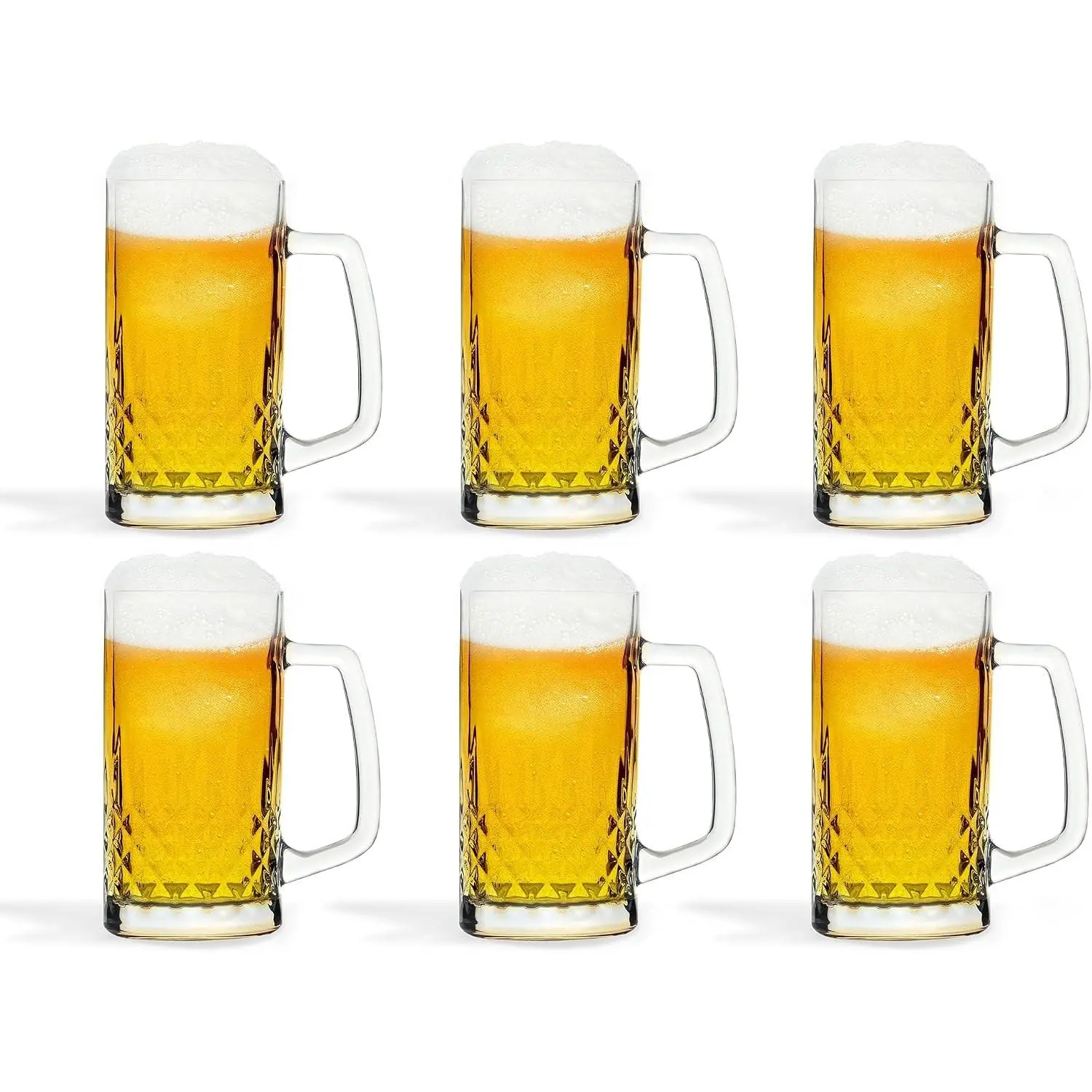 19oz(570ml) Heavy Glass Beer Mugs Set of 6 With Handle Traditional Beer Steins for Freezer Bar Beverages Coffee Teas