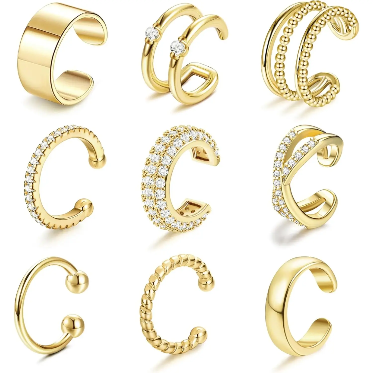 9 Pcs 14K Golden Plated Ear Cuff