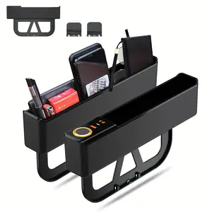 Car seat gap filler storage box with USB + TYPE-C charging ports, rechargeable car storage box, suitable for the gap between the front main seat and the co-pilot seat of the car, with a detachable base, black, 2-piece set