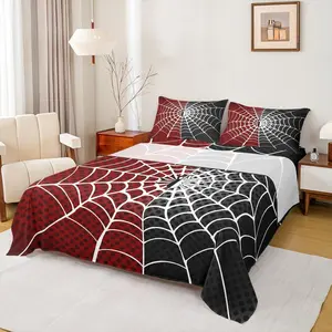 Spider Kids Sheet Set,White Spider Web Black Dots Bedding Set for Boys Teens Adults Bedroom Decor,Red and Black Bed Sheet Set,(Fitted Sheet + Flat Sheet )