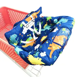 Portable 2-in-1 Grocery Cart Seat Cover and Baby Highchair Cover (Navy Blue Dinosaur)