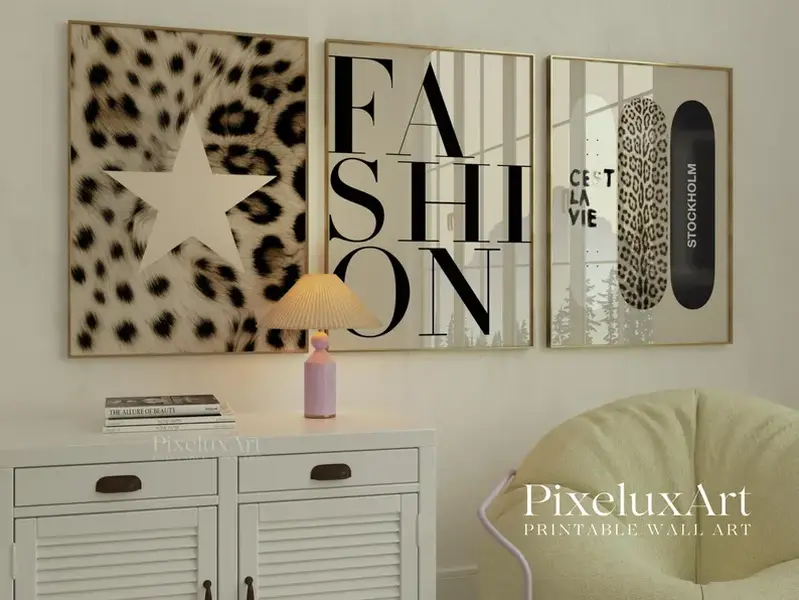 Retro Neutral Leopard Wall Art Set – 6 Trendy Leopard Posters, Y2K Fashion Decor, Trendy Leopard Print, Aesthetic Dorm & Apartment Decor