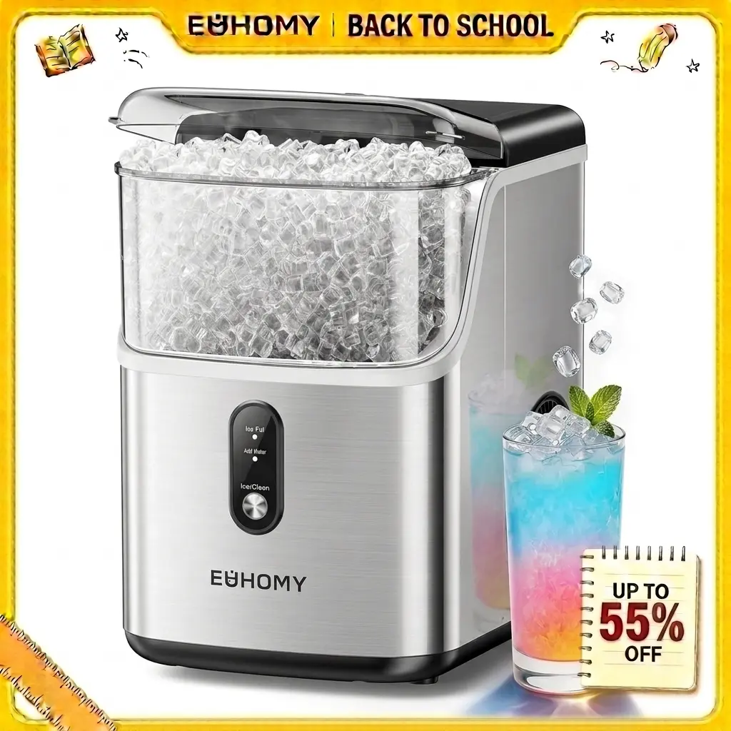 【Back To School】EUHOMY Nugget Ice Makers Countertop, Pebble Ice Maker Machine with 35lbs/24H&33lbs/24H Soft Ice, Self-Cleaning Sonic Ice Maker with Ice Scoop&Basket,  Utensils, Pellet Ice Maker for Home/Kitchen/Office
