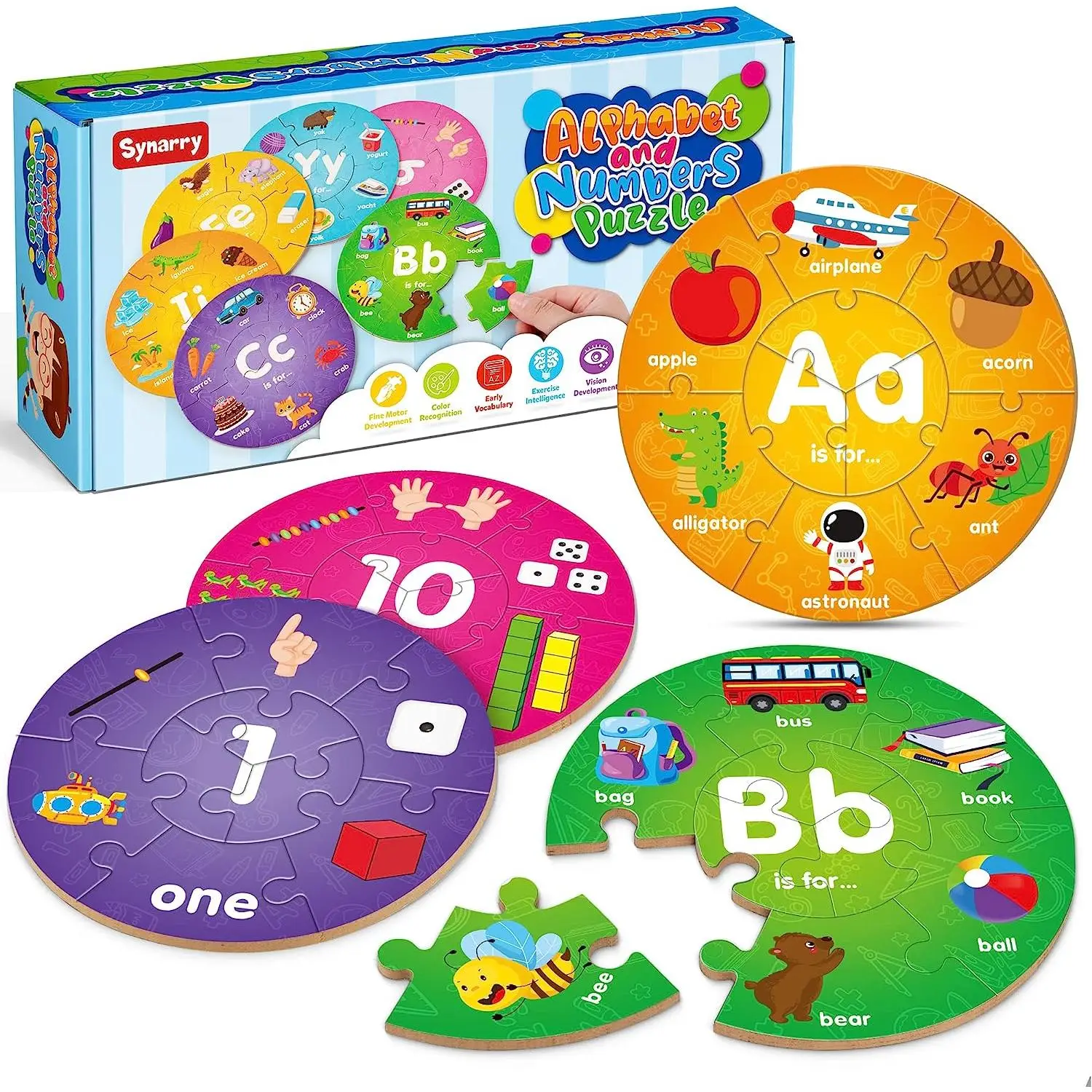 SYNARRY Wooden Number and Alphabet Puzzles for kids ages 4-8, ABC Learning for Toddlers Ages 4+, Preschool Activities Letter Puzzles Montessori Educat