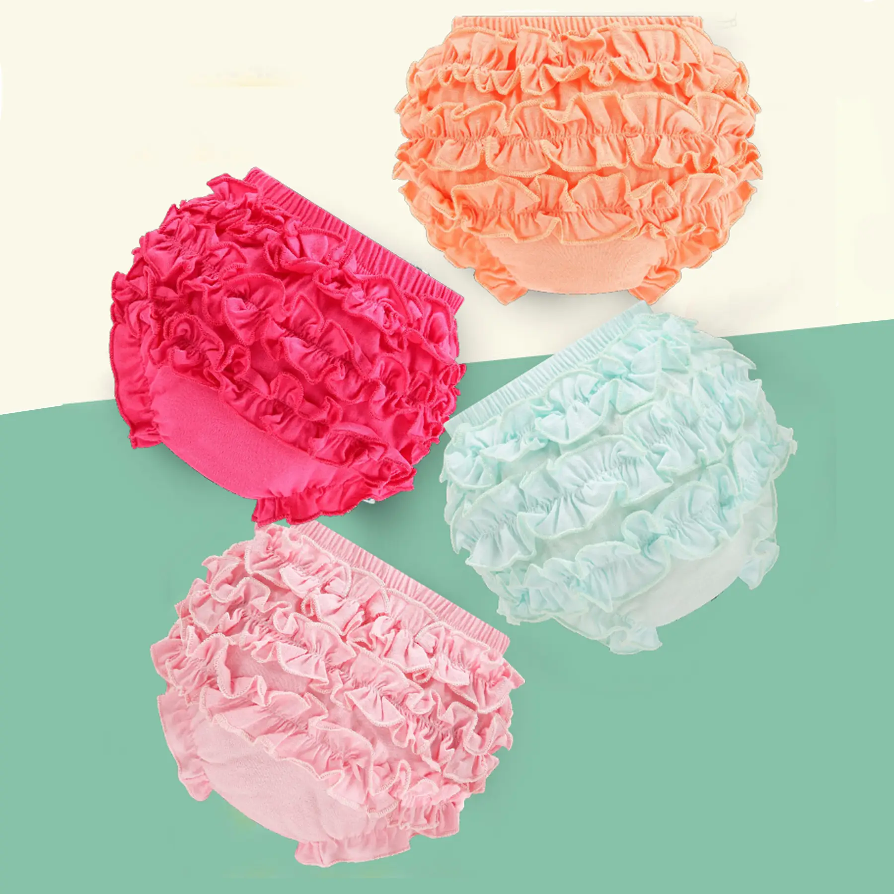 4-Pack Cotton Solid Bloomers for Baby Girls Ruffle Toddler Underwear Diaper Cover Cute Soft Kids Shorts Fashion Briefs Panties