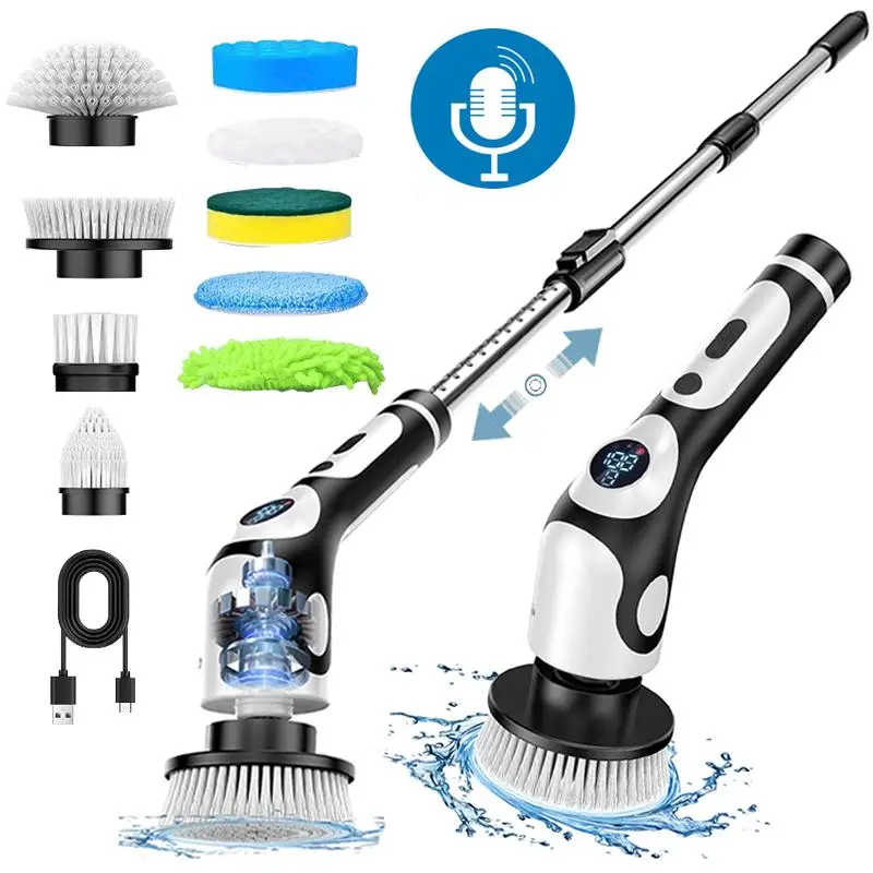 Electric Spin Scrubber, USB Rechargeable Electric Cleaning Brush with 9 Replacement Brush Heads, Household Cleaning Tool for Bathroom, Tub, Floor, Kit