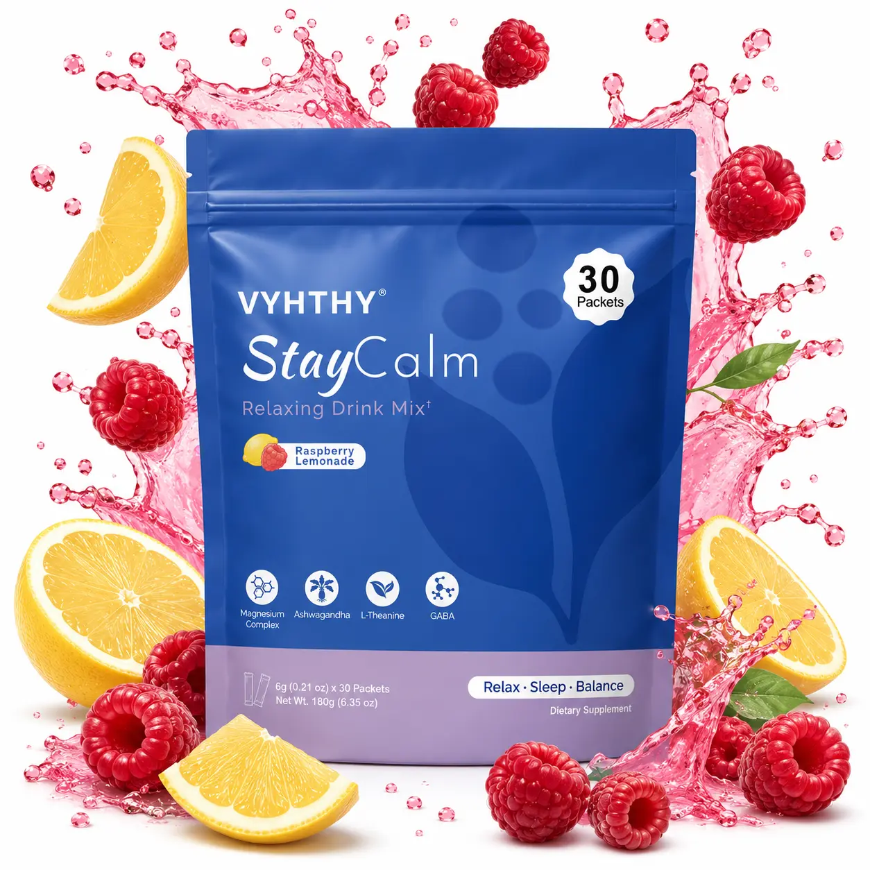 VYHTHY Magnesium Complex Sparking Drink Mix - Advanced Dietary Supplement with 8 Essential Magnesium, Ashwagandha, Saffron, Vitamin D3, GABA; Brain Health Support, Supplement Stack, Focus Fuel, GABA Powdered Drink Mix, Brain Health Supplement