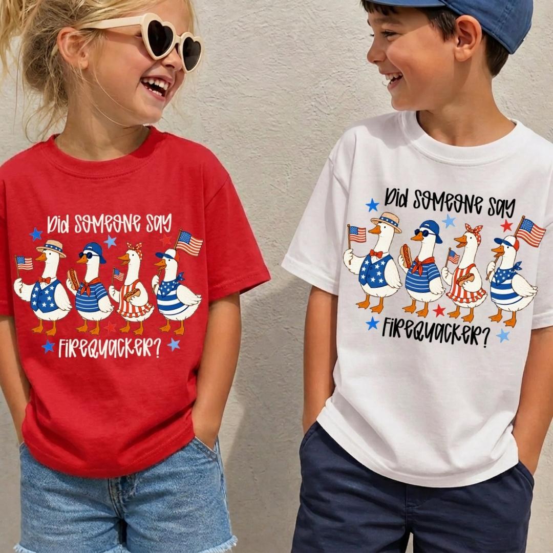 Did Someone Say Firequacker Goose Shirt, Funny 4th Of July Patriotic Tee, Cute USA Flag Animal Graphic Top Gift For Youth Adult Full Colors Sizes Apparel Made In The USA