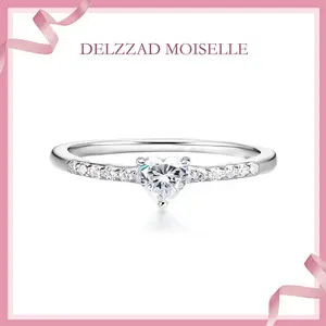 Delzzad S925 Chic Iced Out Heart Ring Band D Color VVS Synthetic Moissanite Women Ring Daily Costume Jewelry Accessories Perfect for Engagement Wedding Anniversary Valentine Festive Gifts