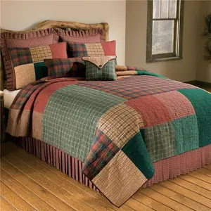 American Heritage Textiles Z94707 Durable Economical Prewashed Campfire Square 3-Piece Cotton King Quilt Set, Multi-Color, 110x96 in.