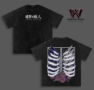 Retro Heavy Limited "Ribcage Inspired" Attack On Titan Anime Double Printed Vintage Washed Tee Unisex Oversize Anime Manga Washed Heavyweight Cotton T-shirt, Gift For Anime Fan