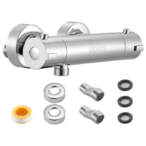 Summervibes VEVOR Thermostatic Shower Faucet Valve, 100 Secure Lock Thermostatic Shower Valve Trim Mixer, Hot Cold Water Showering Faucet Temperature Control Valves for Bathroom, RV, Leak-Proof Chrome Plated