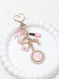 Elegant High Heel Lipstick Heart Keychain, Keychain for Bags, Bow Oil-Drop Charm, Car Bag Hanging Ornament, Gift for Friends and Family