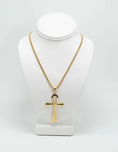 Stainless Steel Egyptian Cross Necklace with Gold Plating - Unisex Elegant Ankh Pendant Chain for Any Occasion Perfect Gift for Men