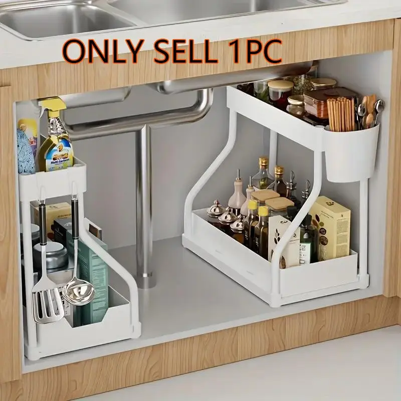 2 Layer Pull-Out Storage Rack, Large Adjustable Compartmentalized Divider Drawer Organizer, Kitchen & Bathroom Storage Shelf, Dual-Layer Adjustable Dish Drainer Rack, Dish Drying Organiser