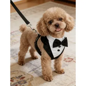 Pet Clothes/Dog Anti Escape Outfit/British Style Pet Suit Anti escape pet clothing with secure strap design .Comes with scarf decoration, elegant British style.Suitable for weddings and formal occasions.No leash included.new automatic moving accessories
