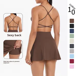 New model cloud-feel brushed fabric camisole with beautiful back design, sports bra, casual running fitness short skirt, yoga outfit set for women