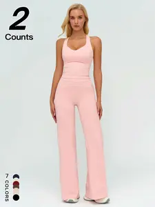 Women's Quick-Dry Colorblock Sports Bra Tank Top, High-Waisted Butt-Lifting Vintage Straight Leg Pants, Outdoor Fitness Yoga Running Casual Sportswear Set