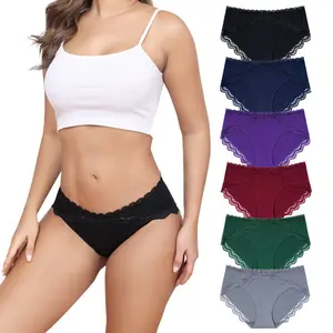 LEVAO 6 Pack Low Waist Cotton Underwear for Women Lace Bikini Panties Stretch Ladies Cheeky Briefs S-XXL