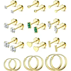 YADOCA 14K Plated Gold Flat Back Stud Earrings for Women | Hypoallergenic Surgical Stainless Steel Earrings | Screw Back Earrings Sets for Multiple Piercing | Small Cartilage Earring Studs