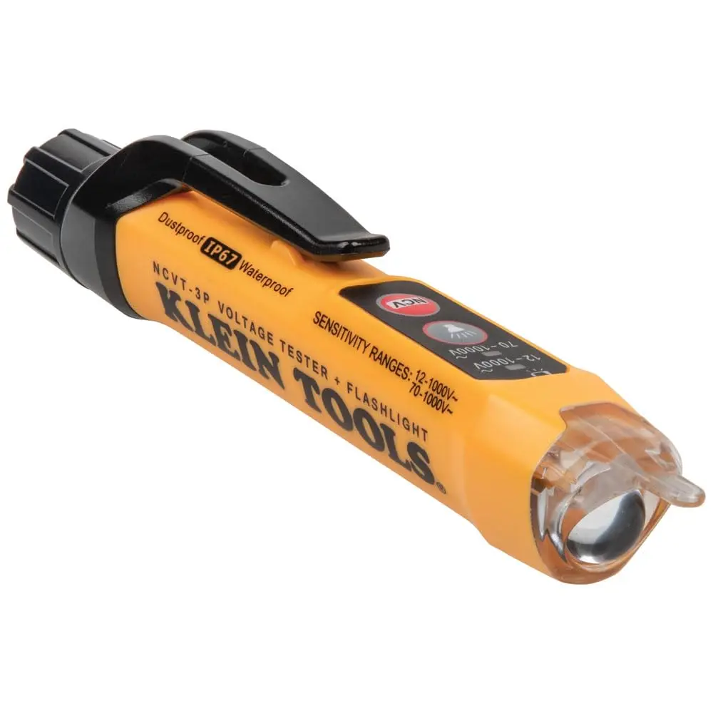 Klein Tools NCVT3P Dual Range Non-Contact Voltage Tester, 12-1000V AC Flashlight Pen with Audible Alarm, Flashing LED Alarms, Pocket Clip for Circuit Testing on Wires/Cables