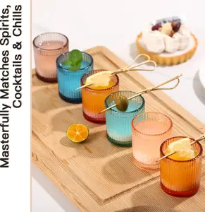 Mini Colored Shot Glasses Set of 6 – 1.5oz Small Vintage Ribbed Glassware, 80s Style Party Cups for Tequila, Whiskey, Cocktails – Mother's Day Gift and Father's Day Gift for Bar