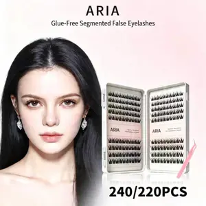 ARIA No Glue Lash Kit Jelly-Coated Base Self Adhesive Individual Eyelashes Easy Makeup Application with Tweezers 240/220Pcs  Large Pack for Cosplay, Daily Use and Makeup