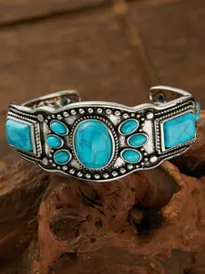Vintage Bohemian Aesthetic Bracelet, Vintage Boho Vibe, Turquoise Color Synthetic Turquoise Gemstones Open Cuff Design Bangle, Women's Festival Party Accessory, Party Essential, Stylish Jewelry for Special Occasions
