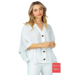 White Birch Wood Button Dolman Blouse Top