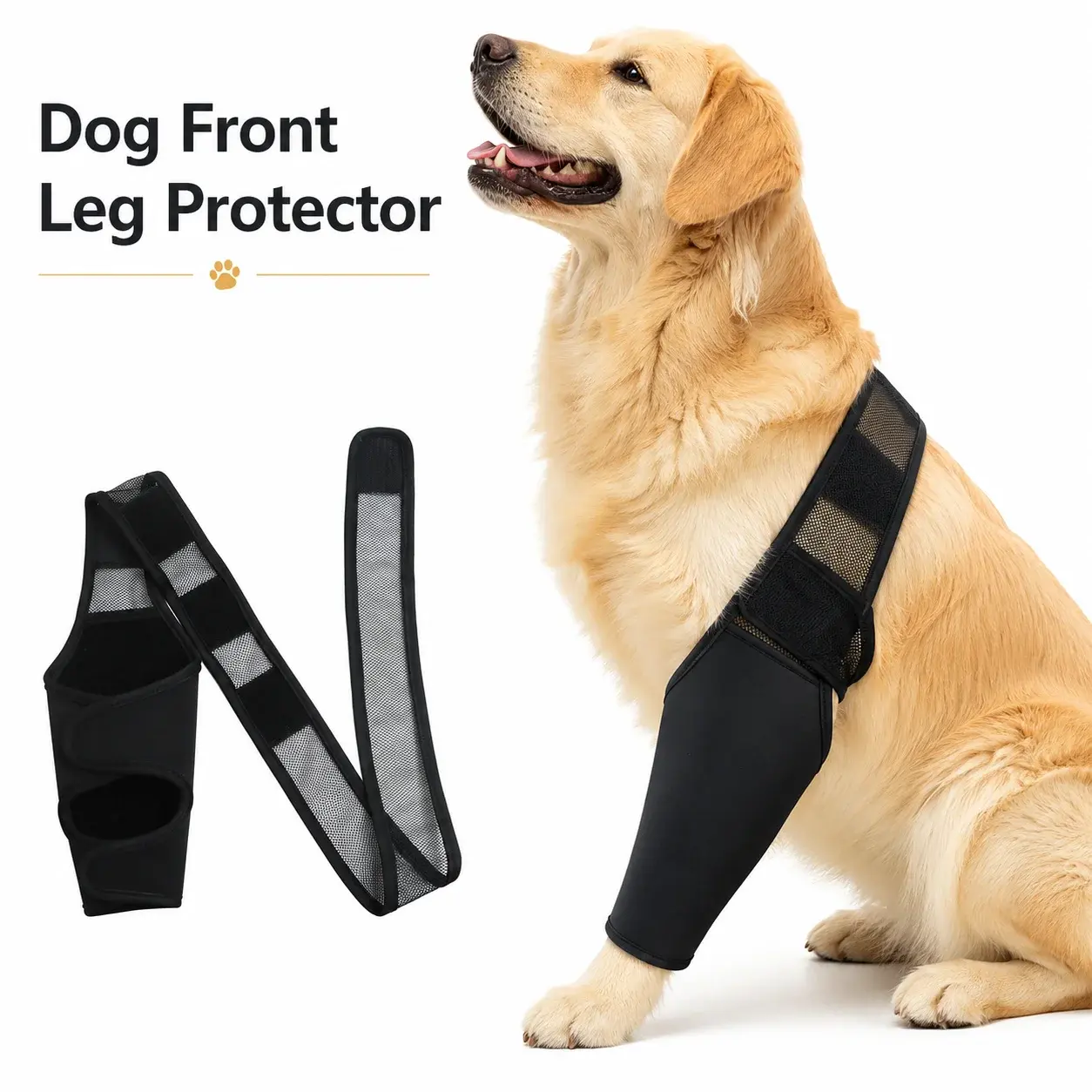 Adjustable Dog Front Leg Protector, Breathable Recovery Sleeve Anti Licking Elbow Guard for Medium Large Dogs Daily Home Care
