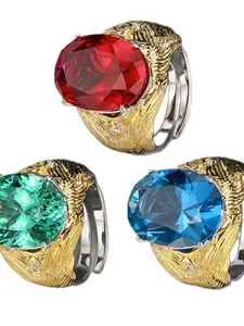 Autumn Winter New Jewelry Copper Base Gold Plated Simulated Color Stone Egg Shape Adjustable Ring, Daily Wear Accessory