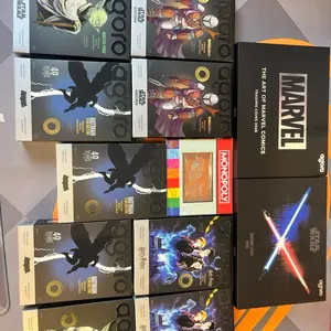 Agoro Mixer - (2) Harry Potter Blind Box , (2) Mandalorian Blind Box, (1) Get Out of Jail Free Coin, (1) Art of Star Wars, (2) Master Yoda Blind Box, (1) Art of Marvel Blind Box , (3) Dark Knight Returns Blind Box
