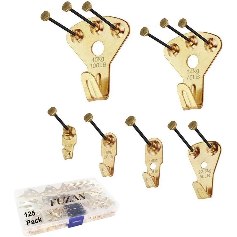 125-Piece Heavy-Duty Picture Hanging Kit, Sturdy Assorted Hangers with Nails for Wood & Drywall, Supports 10‑100 Lb for Canvas & Decoration