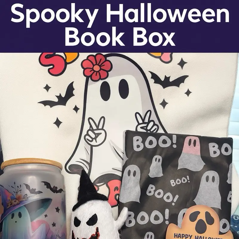 Spooky Halloween Book Box with Boo Ghosts Pumpkin Decorations for Festive Fun Party Gift Packs Party Supplies Tote Candle Plush Socks Bracelet Keychai