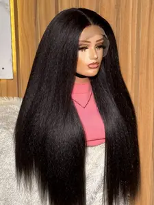 Ultra Soft Yaki 30 Inch 180% Density Lace Front Wig, Curly Jaky Straight Synthetic Hair, Long Headband Wig for All Seasons