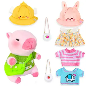 Dress Up Capybara Stuffed Animal unique gifts , 10.2 decorative collectible accessory Inch Capybara Plushie with 2 Hats 4 Sweaters 3 Bags