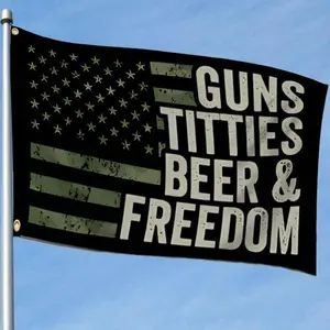 Bourbon Whiskey Yard Flag Guns Titties Beer and Freedom Themed House Flag American Themed House Flag Outdoor Flag for Home Bar or Private Space Decoration