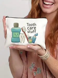 Playful Fun, Dental Care Travel Pouch, "Tooth Care Stuff" Bag,Storage Pouch Make up Bag, Fun & Educational Design - Ideal for Boys & Girls, Adult Office Gift, Storage Pouch Make up Bag,Zipper Versatile Storage Bag,For Travel Business,Vacation,Daily,Sports