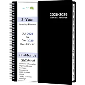 Monthly Planner 2026-2029, 36 Months Calendar Planner 2026-2029 from Jul 2026  Jun 2029, 8.5'' x 11'' with Ruled Spread, Flexible Cover, Spiral Wirebound, Pocket, Coated Tabs, Notes  Habit