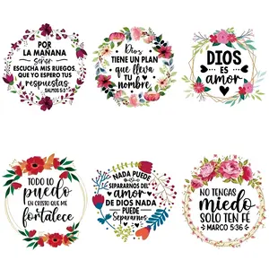 6 Pieces Colorful Spanish Bible Verse Heat Transfer Stickers, Washable DIY Iron-On Designs for Sweatshirts, T-Shirts, and Bags, Essential Fashion Accessory for Stylish Enthusiasts